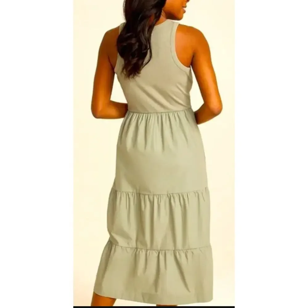 Tiered Tank Midi Dress Olive Sage Green